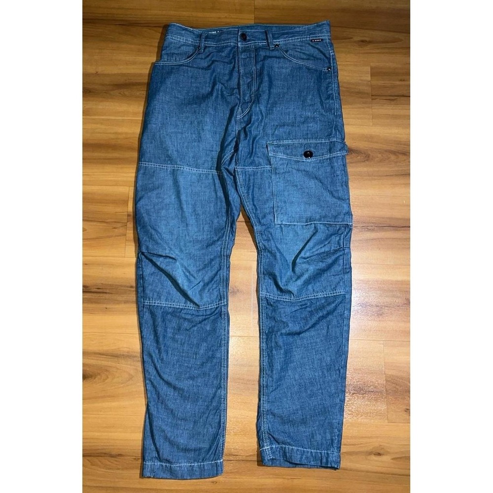 Mens G-Star RAW Bearing 3D Relaxed Tapered Blue Button Fly Cargo Pants